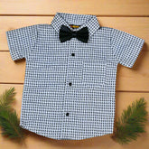 Baby Boy Toddler Boy Knot Pattern Checkered Bowtie Shirt Shorts & Suspender Set – Stylish Outfit for Special Occasions